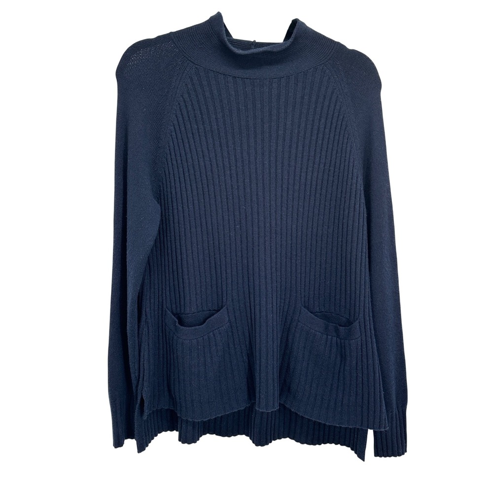 Toad&Co Womens Medium Clementine Mockneck Sweater Navy Blue Lambswool Rib Knit